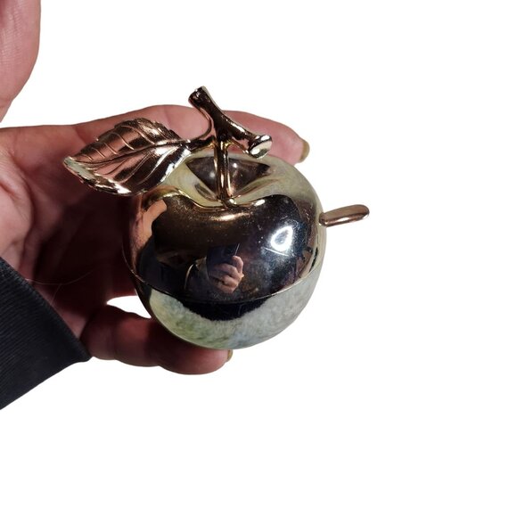 Silver plated Apple-Shaped Trinket Box With Spoon Teacher - Picture 1 of 8